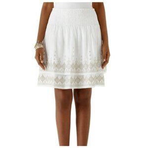 White House Black Market White Embroidered Smocked Waist Tiered Mini Skirt